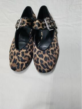 Zara Shoes Womens Size 37  Brown Leopard Print Mary Jane Flats Buckle Strap